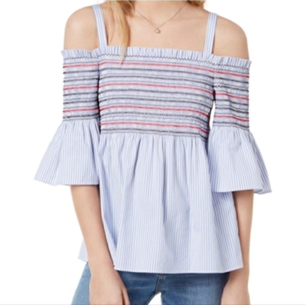 Maison Jules Women's Off The Shoulder Top Blue Size Medium